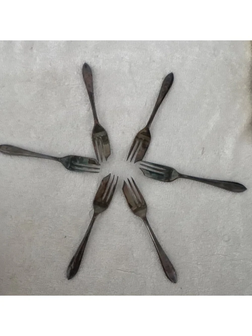 M.S. Ltd. Sheffield England Dessert Fork Set Six Tarnished Silver Plated Flatwar